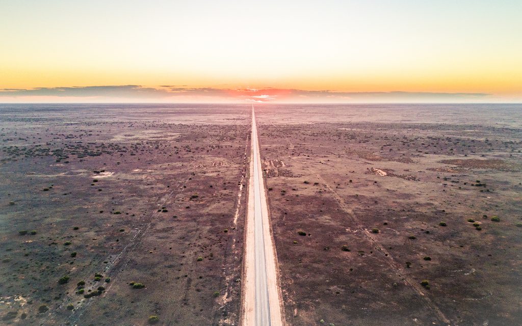 The longest straight road in Australia sunset - Eyre 