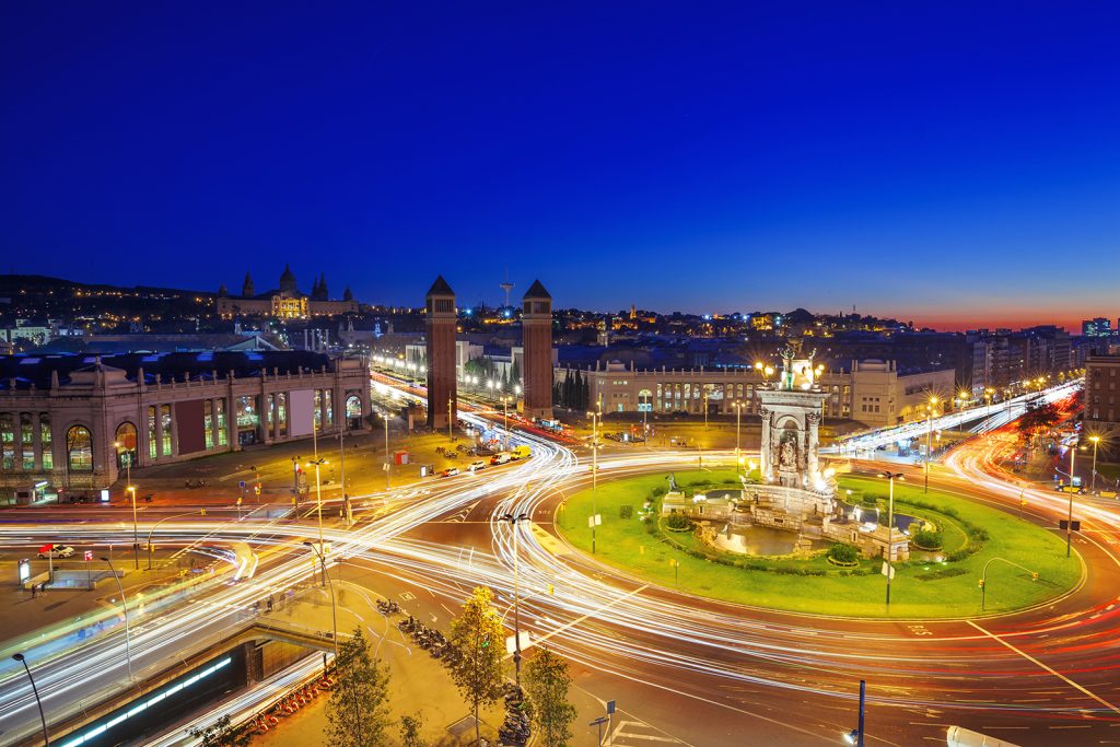 view of the traffic around Plaça d'Espanya in Barcelona