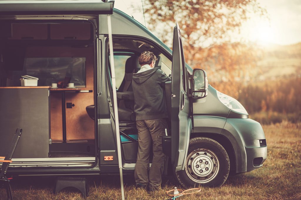  Camper Van on a Camping. 