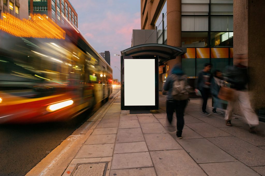 Blank outdoor bus advertising shelter