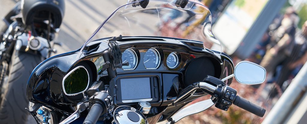 Close up of modern and stylish motorcycle dashboard