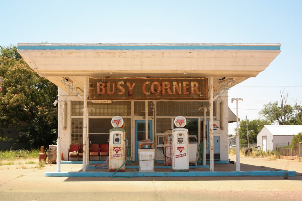 Abandoned Busy Corner Gas Station in Oklahoma